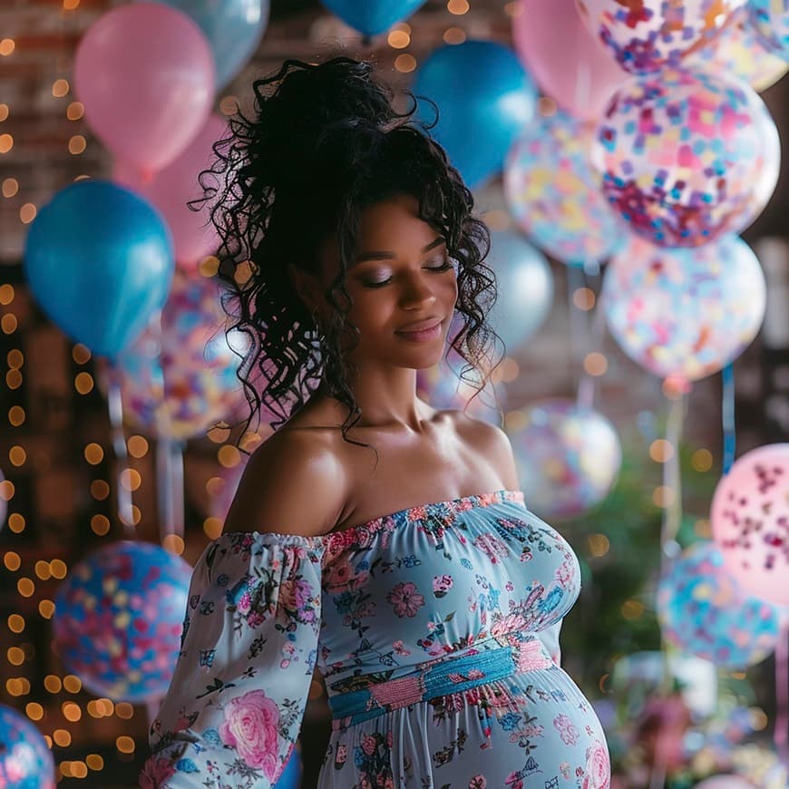 Pregnant woman celebrating at a baby shower