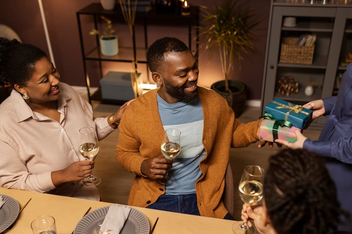 Friends celebrating a birthday together